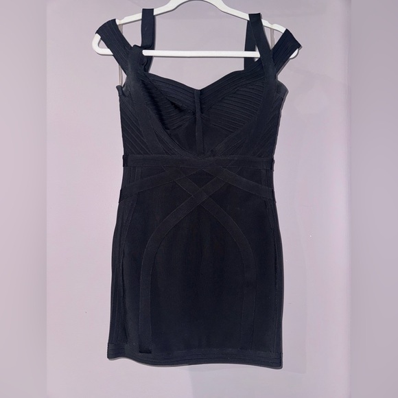House of CB Blaise Black Bardot Bandage Mini Dress - Picture 6 of 13